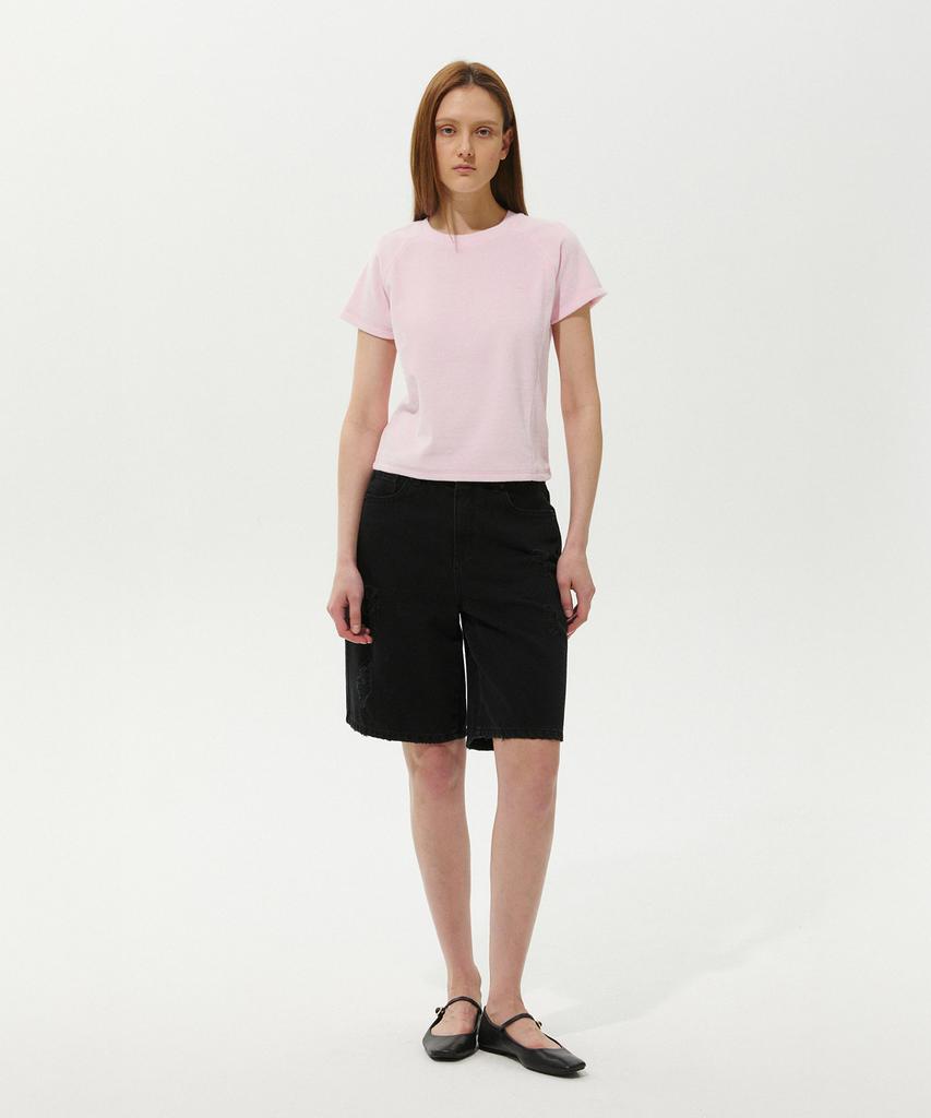 PLAC WOMEN Velour Raglan Short Sleeve T-Shirt Pink