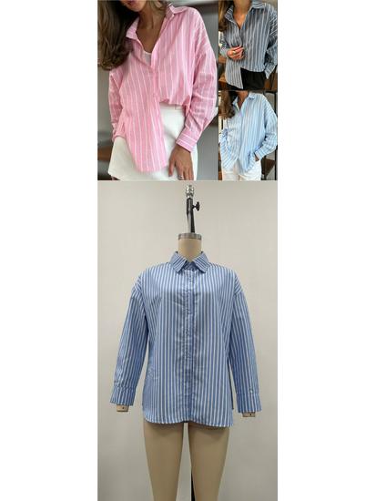 Autumn/Winter Women's Striped Long-sleeve Cardigan Shirt