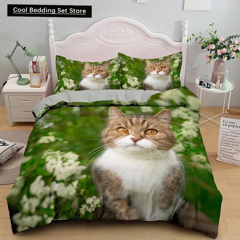 

Comforter Cat Flowers King Queen 3D Pet Kitty Floral Bedding Set Teens Adult Yellow Chrysanthemum 2/3Pcs Polyester Comforter (quilt)-EU Single(135*200cm)3pcs