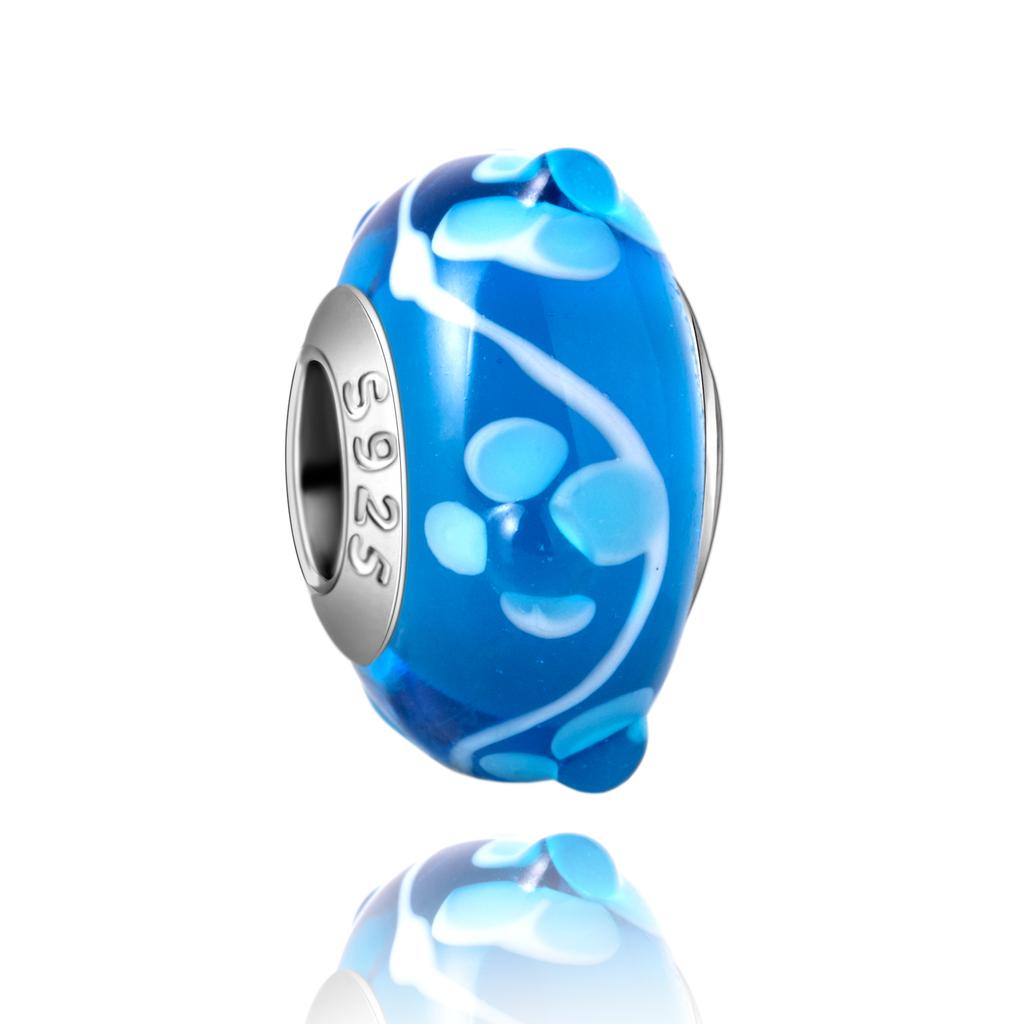 Murano Glass Collection Copper MultiColor Blue Bump Charm Fits Bracelets Women Exquisite Jewellery Accessories Gifts