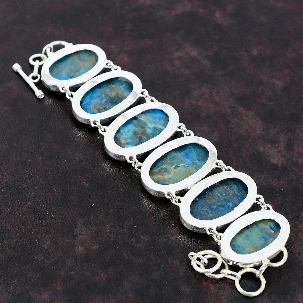 Brățară neon apatit Brățară lucrată manual Brățară din argint 925 Brățară cu lanț reglabil Bijuterii cu pietre prețioase de calitate superioară Cadou de aniversare