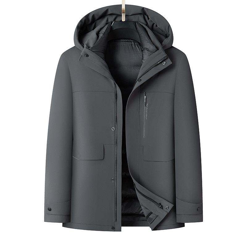 Men's Hooded Down Jacket with Removable Liner, 3-in-1 Design for Middle-Aged and Elderly.