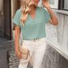 Women's Fashion Casual Short Sleeve Shirt V Neck Blouse Lightweight Loose Fit Top for Everyday Wear and Office