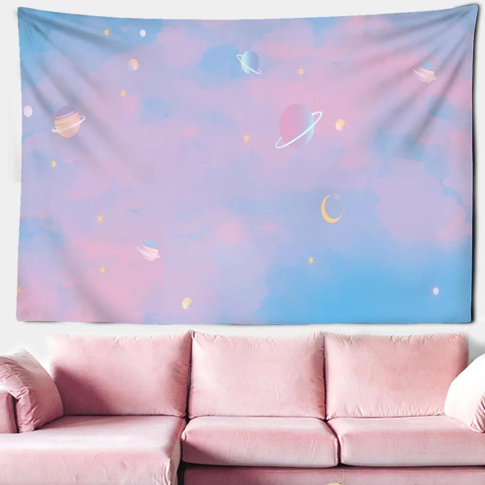 Pink Cloud Moon Starry Sky Hanging Cloth Office Living Room Tapestry Home Wall Decoration Tapestry