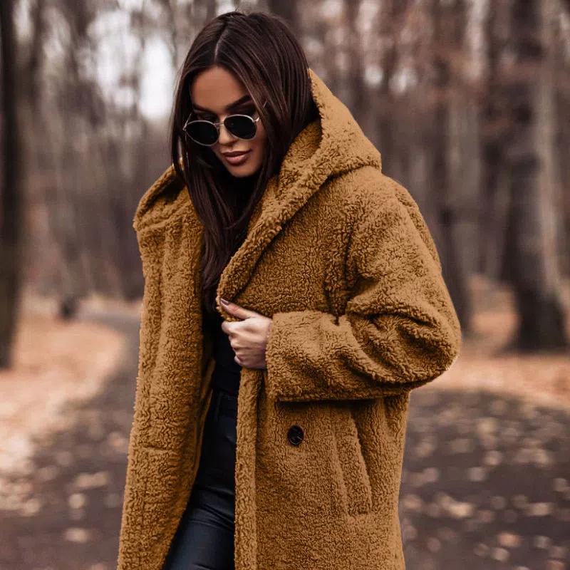 2026 Autumn Winter Women's Long Wool Coat - Fashionable Solid Color Mid-Length Long Sleeve Overcoat