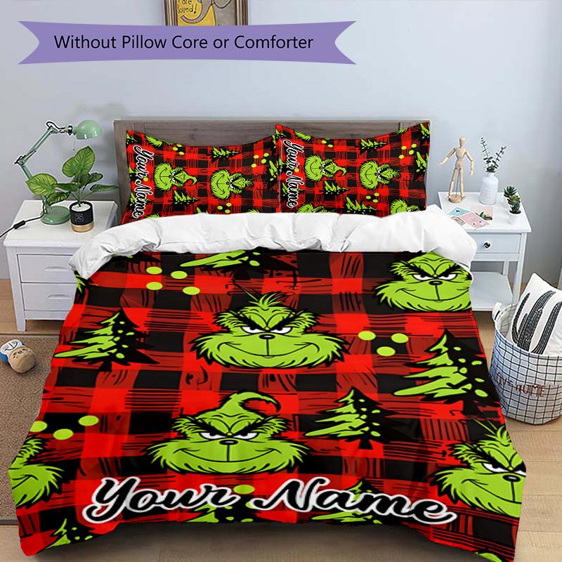 3pcs Crunch Christmas2 Cover Set - Personalized Name, HD Printed Bedding with 1 Cover and 2 Pillowcases - Perfect for Home Decor, Easy Care