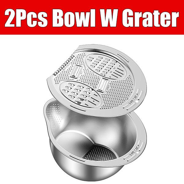 

2/3pcs Stainless Steel Kitchen Colander Set Rice Washing Bowl Lightweight Multipurpose Accessories with Hanging Hole Grater