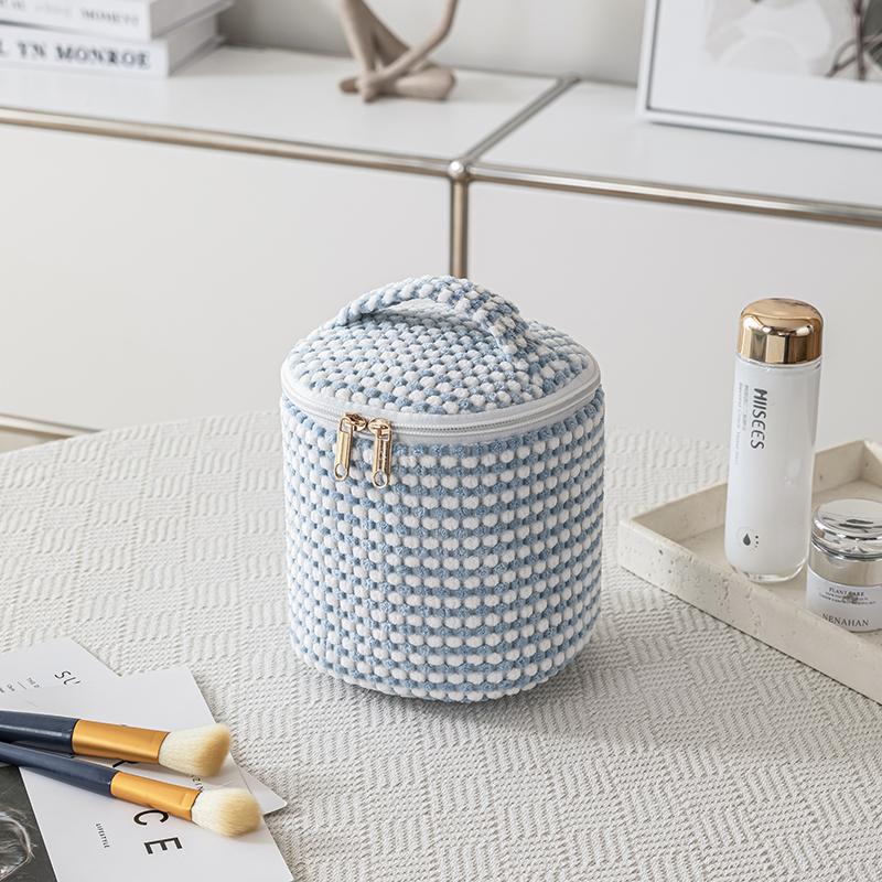 Women's Plush Make Up Bags Plaid Zipper Cosmetic Bag Case Portable Cosmetic Organizer Storage Pouch