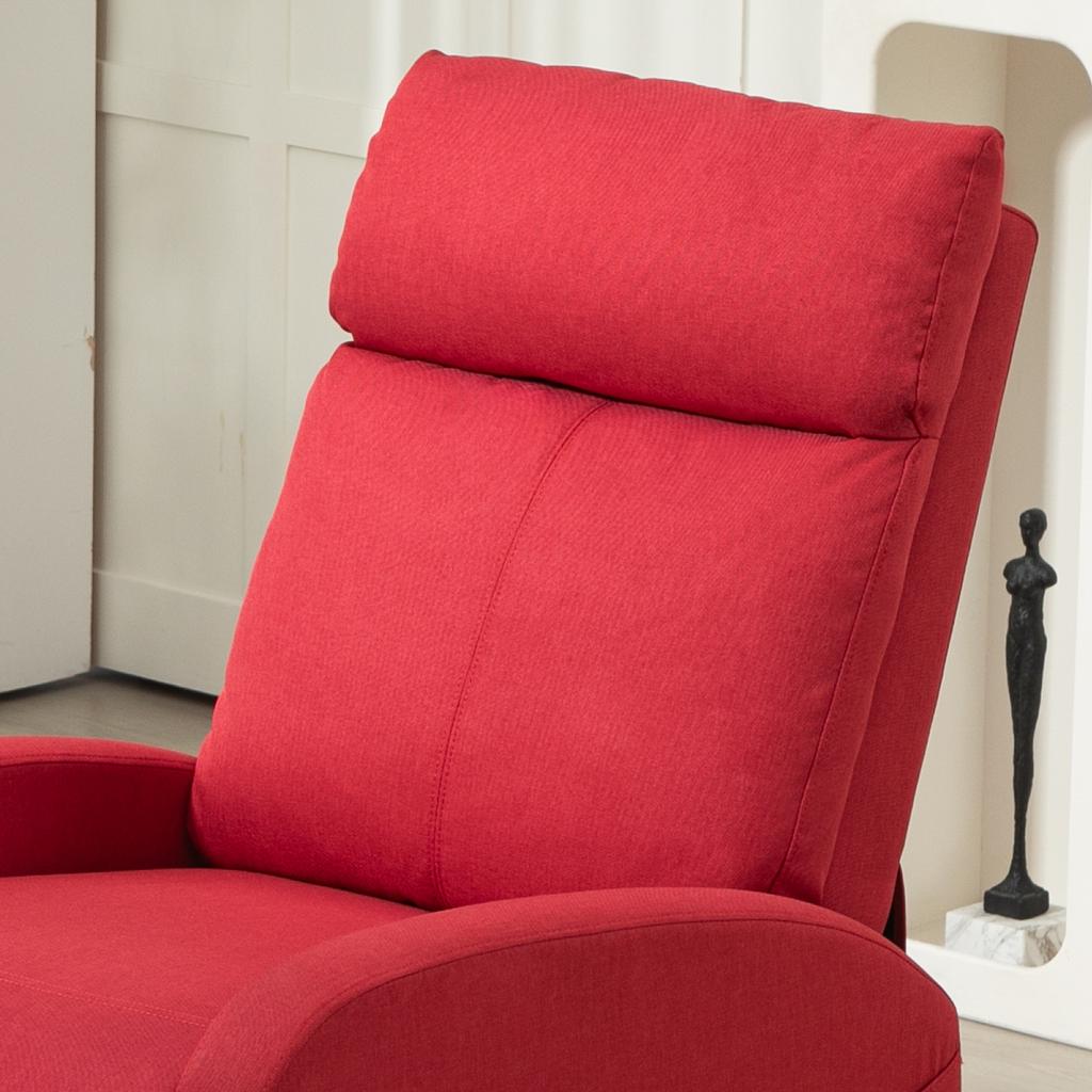 Manual Reclining Relax Armchair with Footrest, Reclining Armchair In Linen-Effect Fabric for Bedroom, Lounge and Living Room, Red