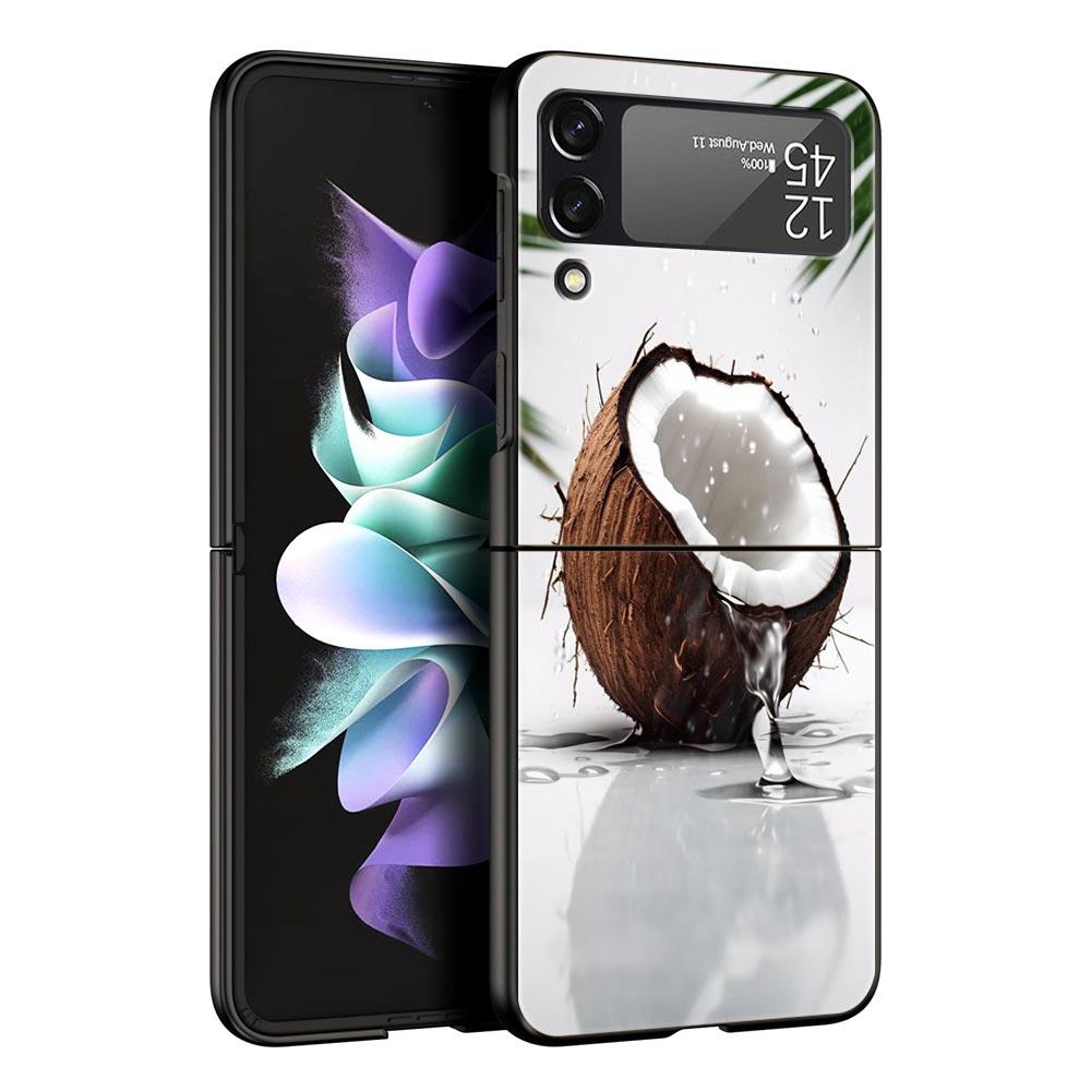 Phone Case for Samsung Galaxy Z Flip 3 4 5 6 7 Folding Black Shell For Samsung Z Flip4 Flip5 PC Hard Cover Summer Coconut