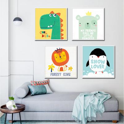 Adorable Dinasaur Whale Panda Lion Cute Cartoon Animal Children's Room Decorative Painting Boys and Girls Paintings Canvas