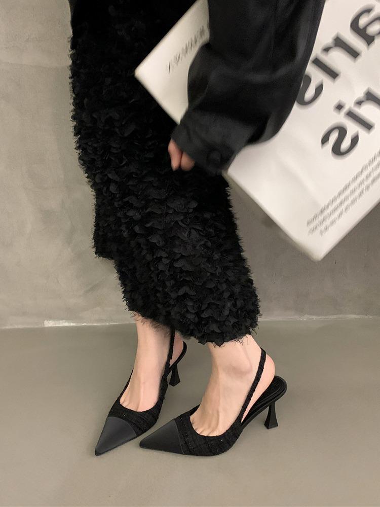 

Xiaoxiangfeng French stiletto high heels pointed head bag head empty strap sandals women s 2025 summer new with skirt 35