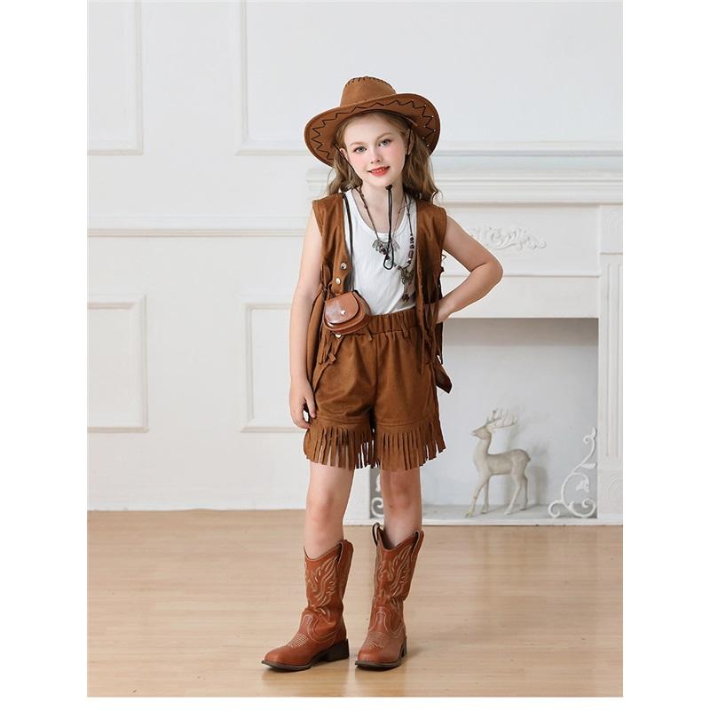 Kinderbekleidung Festival Fransenweste Wildleder Western Cowboy Shorts Mädchen Hippie Performance Outfit