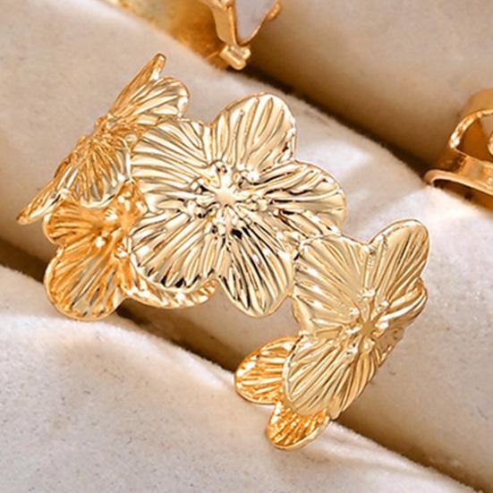 6Pcs Titanium Steel Statement Rings Open Adjustable Flower Heart Sun Designs Minimalist Unique Jewelry for Women Rust-Proof Hypoallergenic Gift for