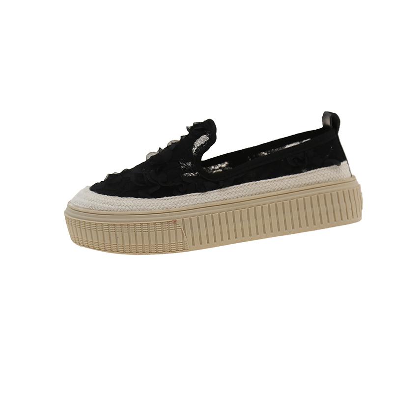 

Модная женская обувь на плоской подошве, летняя новинка, с круглым носком, глубоким вырезом, шнуровкой, сетчатой тканью, толстой подошвой, противоскользящая, износостойкая, одинарная обувь 40 чёрный