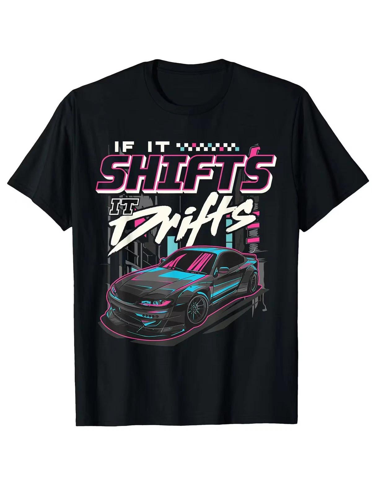 Men S JDM Racing Drift Car Graphic T-Shirt - Neon Japanese Street Art Design wit XL