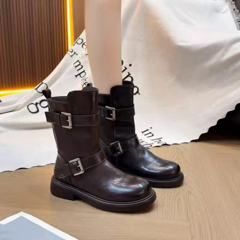 Inner Increase Short Boots New Leather Retro Platform Martin Boots Knight Locomotive Boots In Autumn and Winter