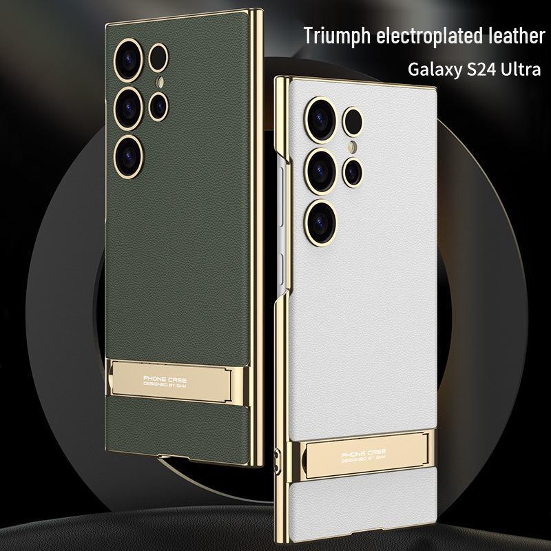 GKK Electroplated Leather Bracket Phone Case for S24 Ultra/S23U - Drop-Proof Precision Cover