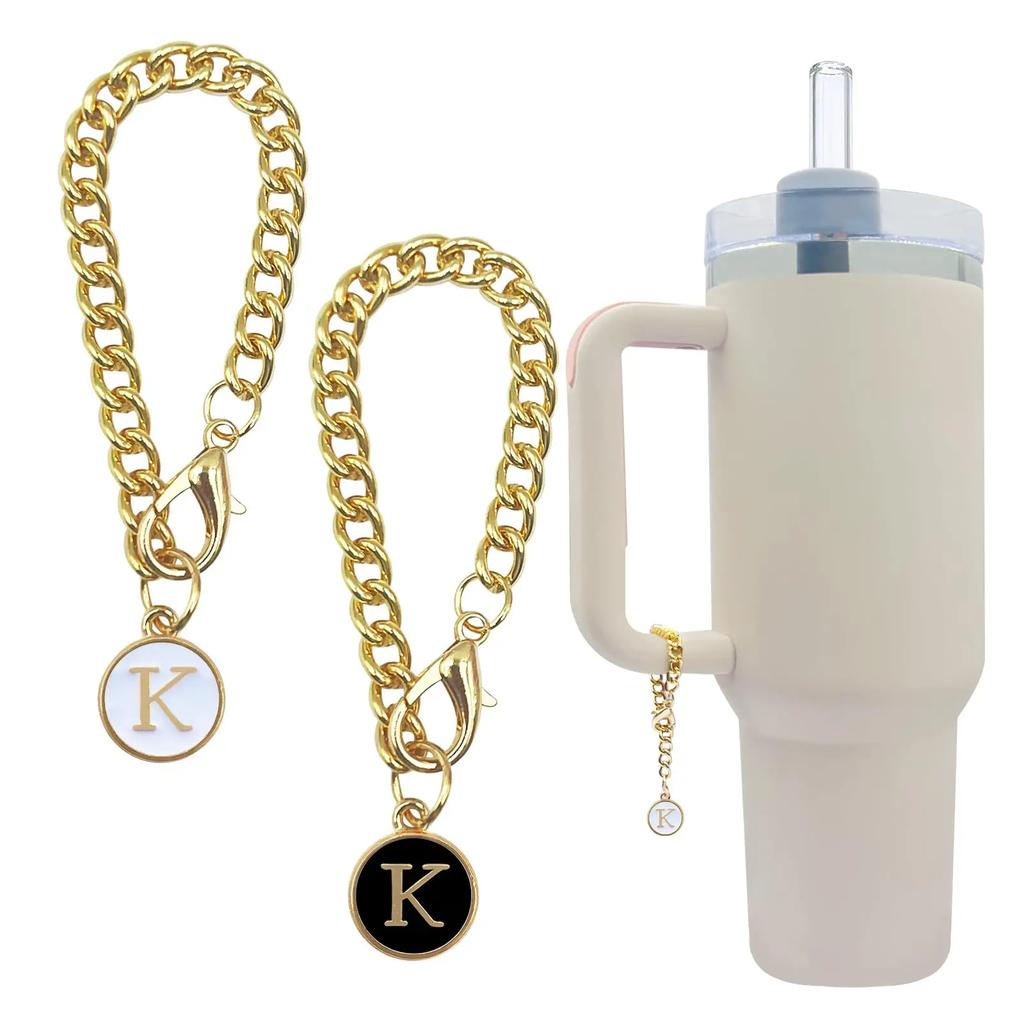2PCS 26 Letters A To Z Charm Gold Chain Accessories for Ice Cream Tumblers 20 30 40 Oz Glass Tumblers with Handles