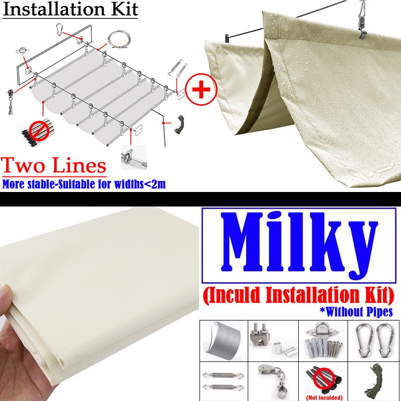 300D Waterproof Telescopic Outdoor Awning Wave Sunshade Net Anti-UV Pergolas Sun Canopy Retractable Swimming Pool Shading Sails (as the picture,W0.9xL3m)