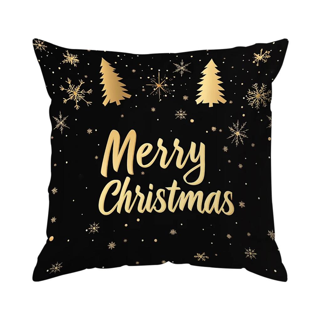 Black Gold Christmas Pillowcase Printed Polyester 45x45cm Throw Pillowcover Decorative Sofa Cushion Pillowslip Home Decor