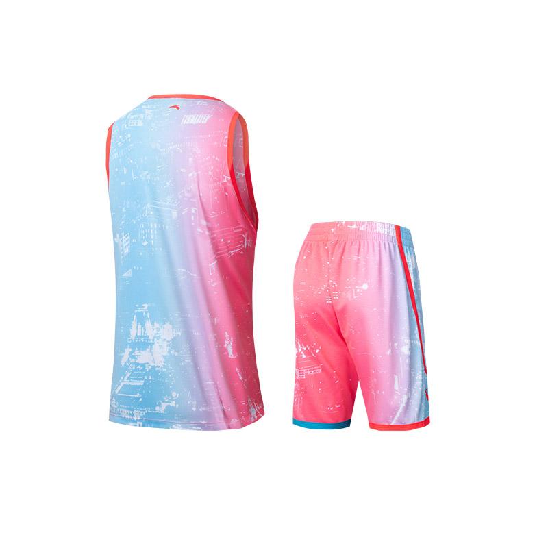 Anta Color Block Letter Round Neck Comfortable Breathable Sleeveless Vest Mid Waist Five Point Shorts Basketball Set Men basketball set 152431201-1