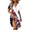 Women's Summer Classic Print Dress Casual Beach A-line V-neck Loose Sundress