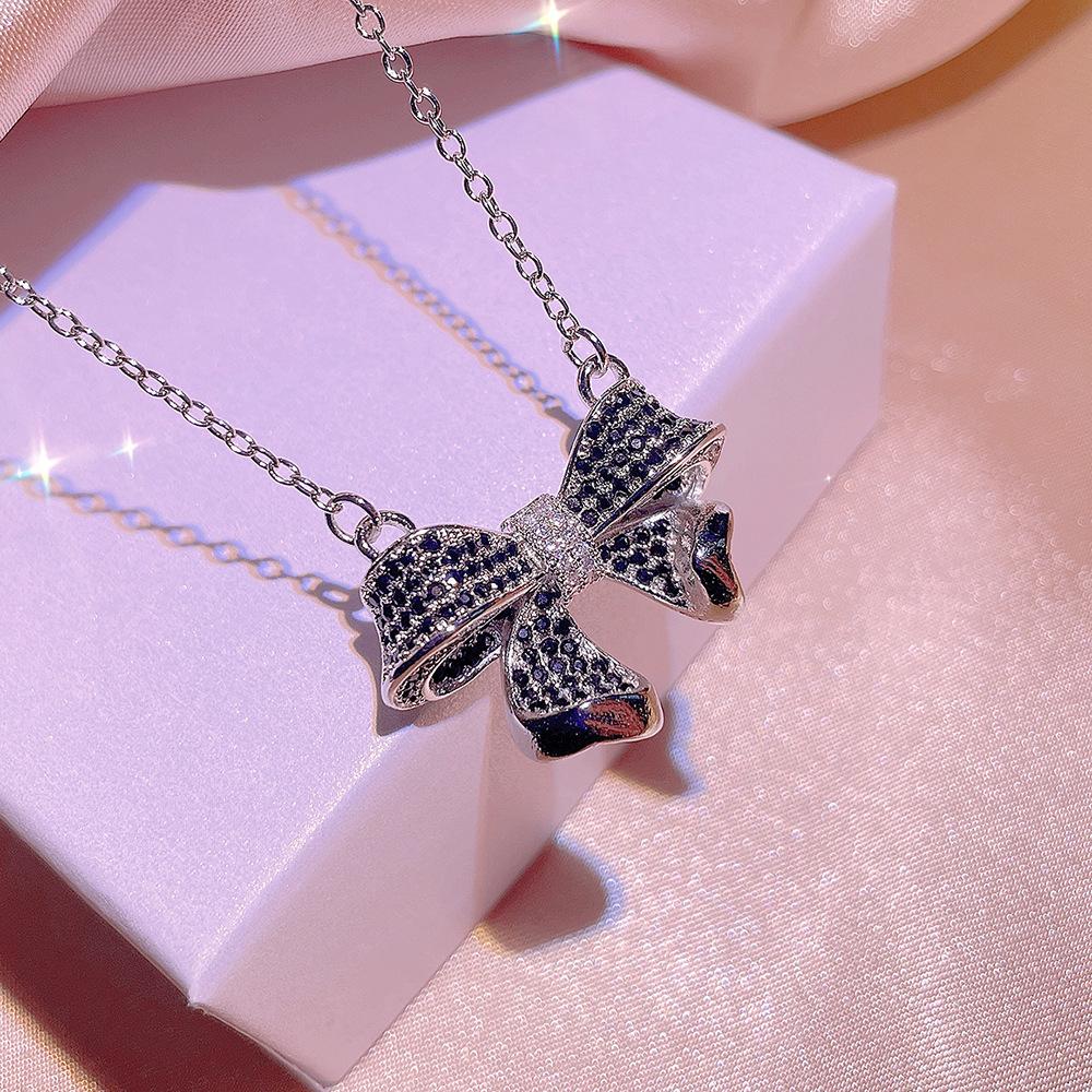 Sweet Creative Sea Bow Necklace Female  Stamp Black Gold Two Tone Stud Earrings Ring Jewelry Set