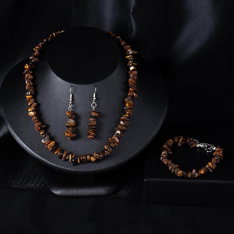 Böhmisches Unregelmäßiges Stein Schmuckset Damen Naturstein Kristallkies Halskette Armband Ohrringe Set