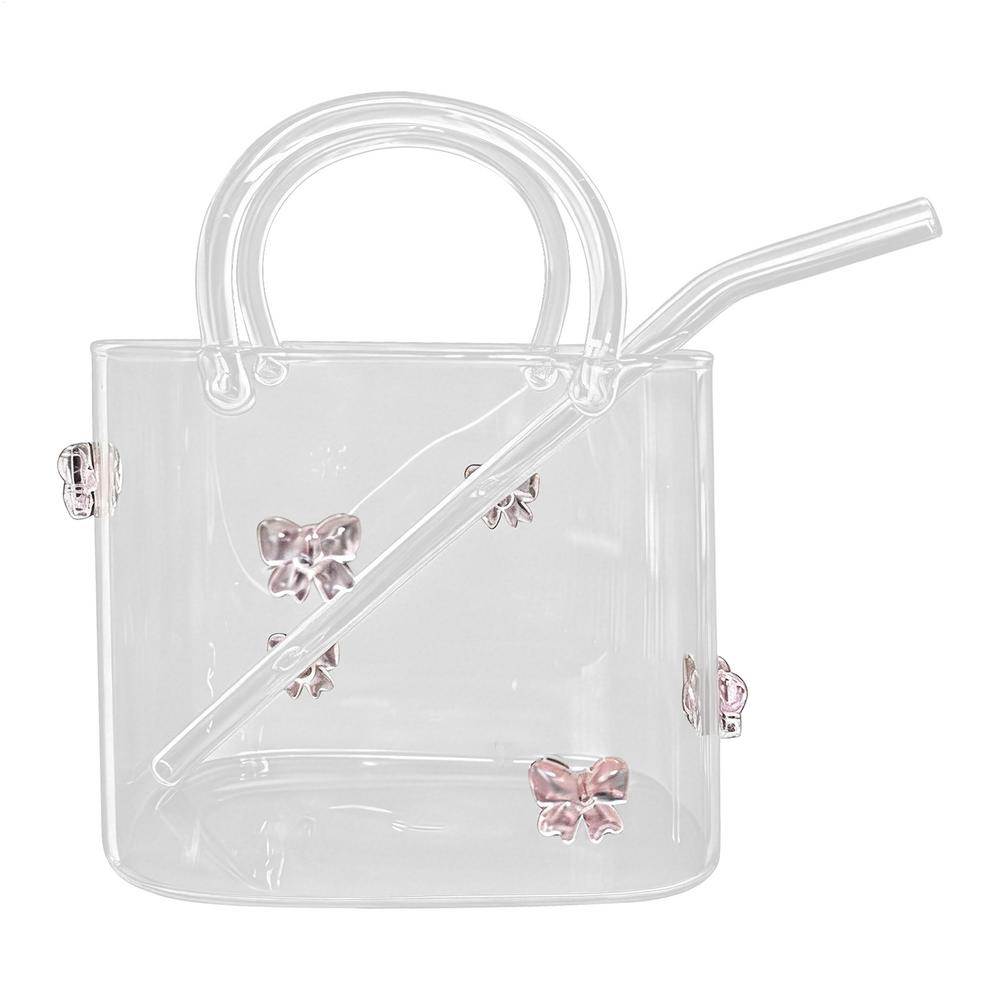 

Glass Purse For Drinks Large Capacity Wide Rim Clear Drinkware Flower Vase Drink Purse Fish Bowl For Home Bar Party Bridal розовый