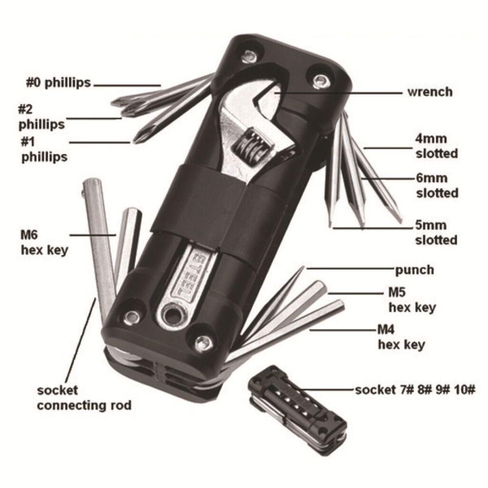 Multitool Motorcycle Tool Kits Portable Design Stainless Steel Multifunction Tool Screwdriver Included Durable Construction nero