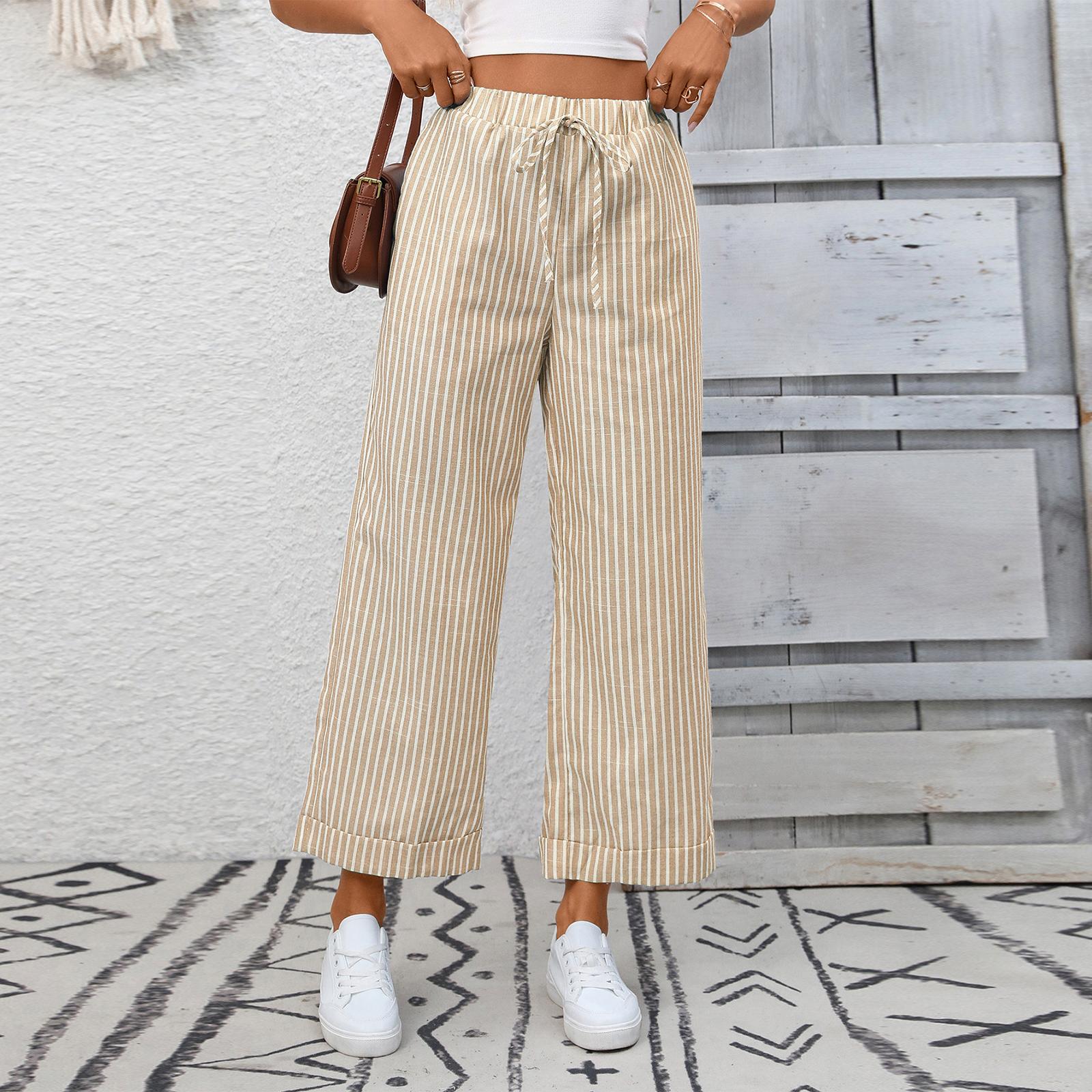 

Women s Fashionable Color High Waist Casual Drawstring Loose Wide Leg Pants L хаки
