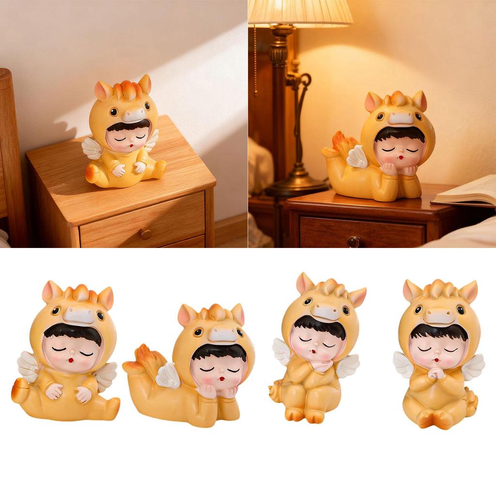 Resin Horse Statue, Cute Crafts Fengshui Figurine, Creative Animals Sculpture for Bookshelf, Entryway