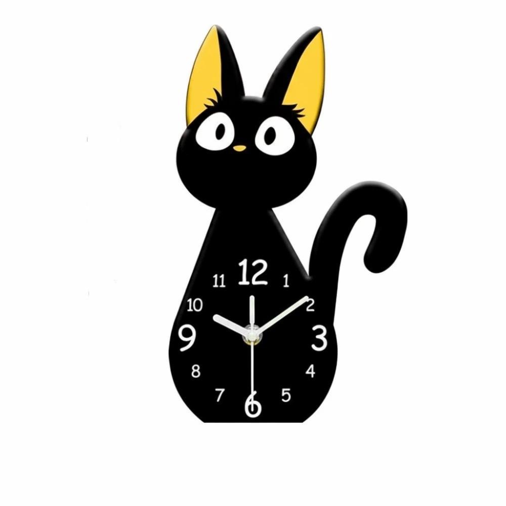 

Cute Cartoon Black Cats Desk Clock Modern Decorative Table Clock Silent Acrylic Black Cat Ornament Office Decor чёрный
