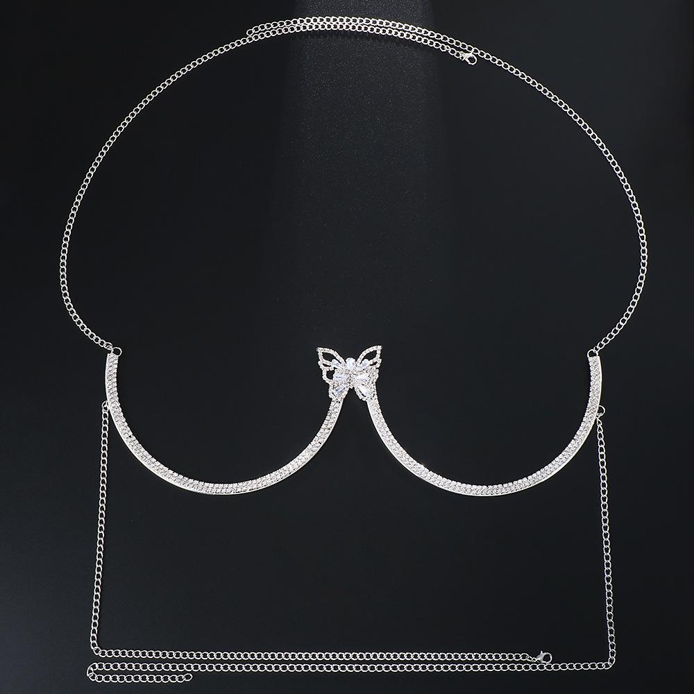 New Rhinestone Butterfly Chest Chain Fashion Sexy Chest Support Stainless Steel Chest Bracket Bra Chain Body Chain