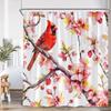 Red Birds Shower Curtain Pink Blossom Flower Branches Red Fruits Aimal Print Bathroom Decor Polyester Fabric Bathtub Curtain
