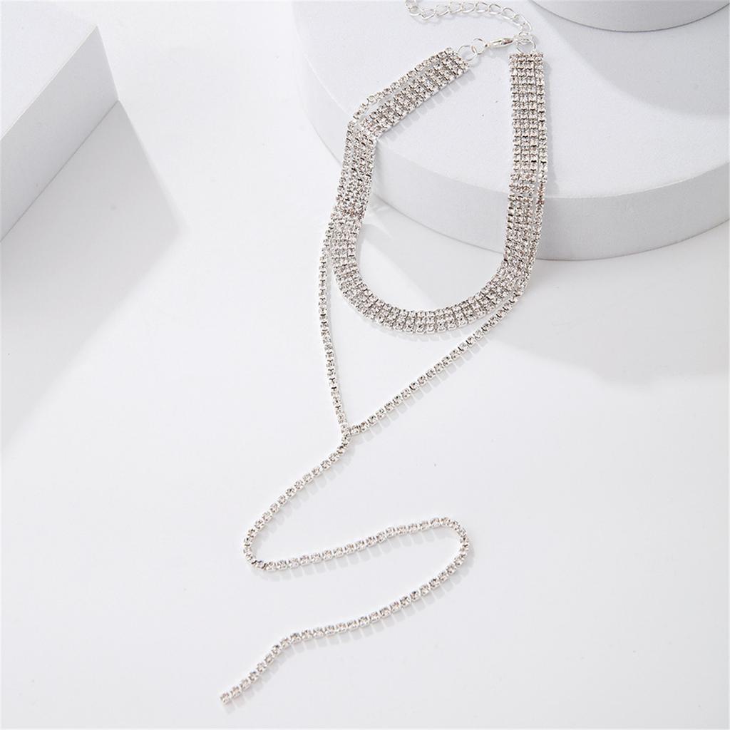 Fashionable Crystal Chain Long Necklace Classy Crystal Chain Choker Necklace Elegant Wedding Neckchain Jewelry for Women