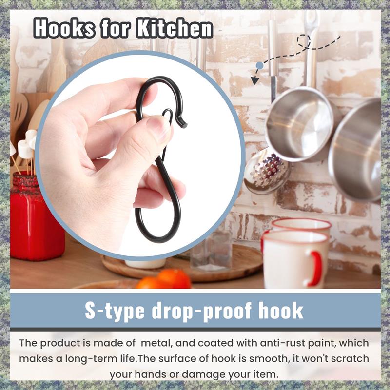 WON S Hooks For Hanging - S Shaped Hooks For Kitchen Utensil And Closet Rod - Black S Hooks For Hanging Plants,Pots