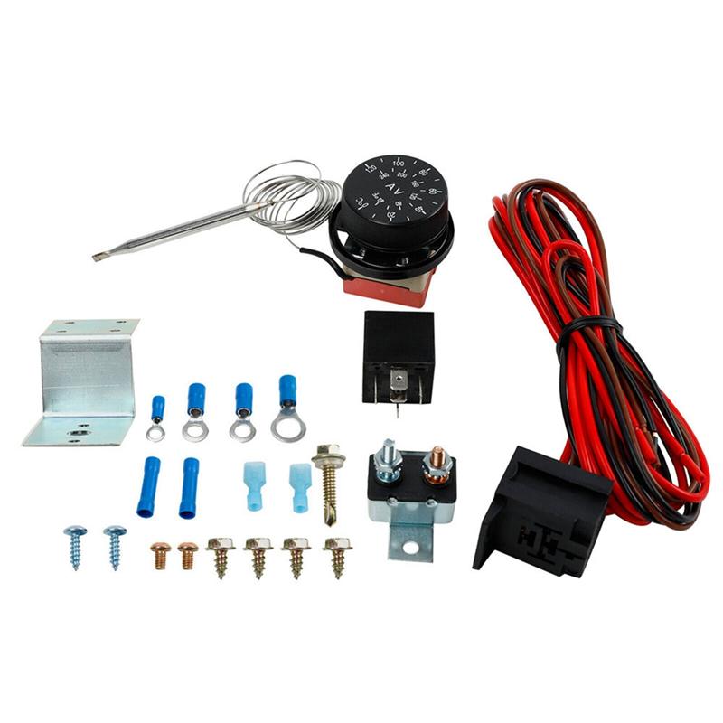 Portable Cooling Fan Wiring Relay Wire Kit Radiator Fan Thermostat Control Relay Wire Kit 12V For Car Truck (Black,NONE) чёрный
