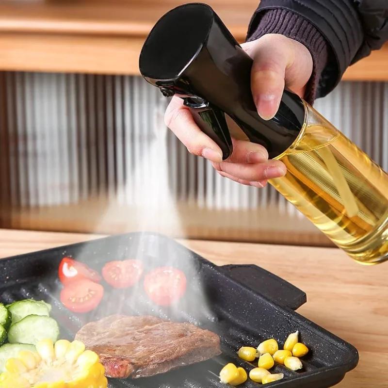1pc Black/White Kitchen Oil Bottle Cooking Oil Spray 200ml Pneumatic Spray Bottle Fitness Barbecue Spray Oil Dispenser