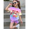 Fashion New KPOP Korean Cartoon Printed Two Piece Set Kids Tie Dyeing Rainbow Loose Breathable T-shirt Shorts Set