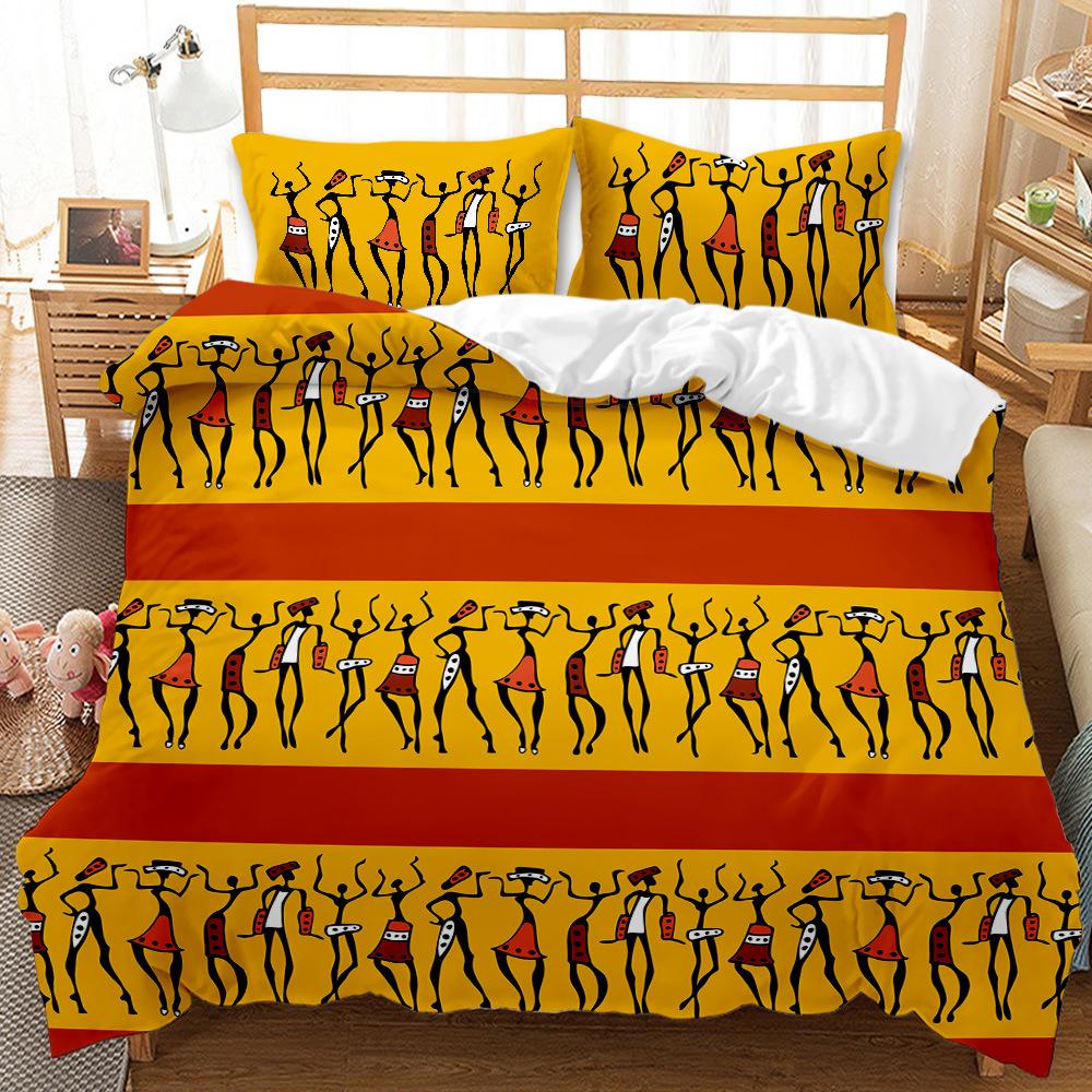 African Duvet Cover Microfiber Ethnic Afro Twin Bedding Set African American Comforter Cover Orange Ancient Desert Quilt Cover