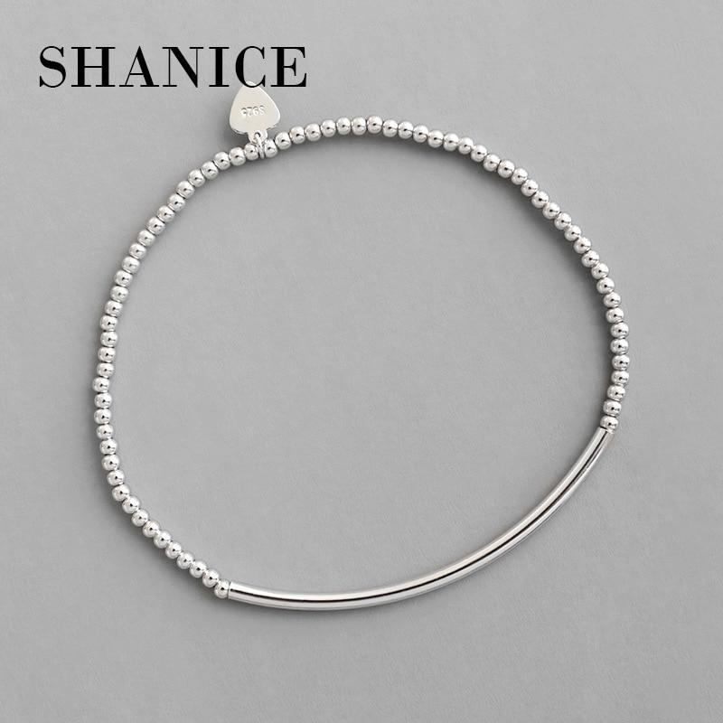

Korean Version Of S925 Sterling Silver Handmade 2mm Simple Round Bead Round Tube Elastic Bracelet Pendant Jewelry