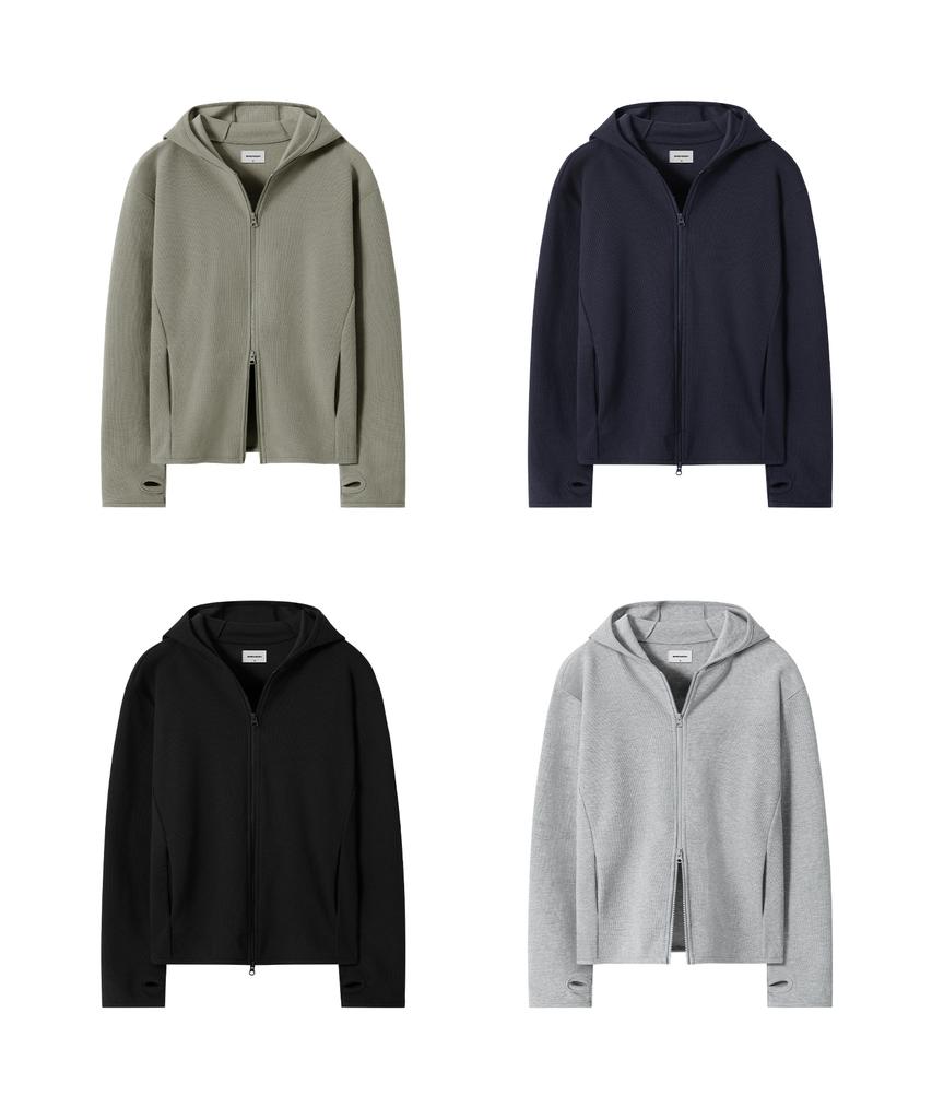 Brenson [City Sheer] Waffle Fingerhole Zip-Up Hoodie ( 4 Colors )
