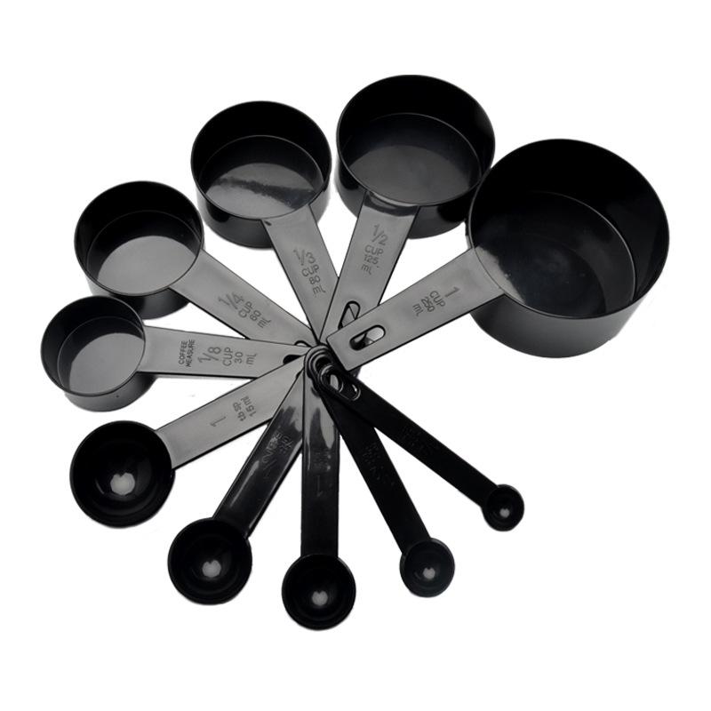 Black 10-Piece Plastic Measuring Tools Set: Spoons, Cups, and Bowls for Kitchen Baking