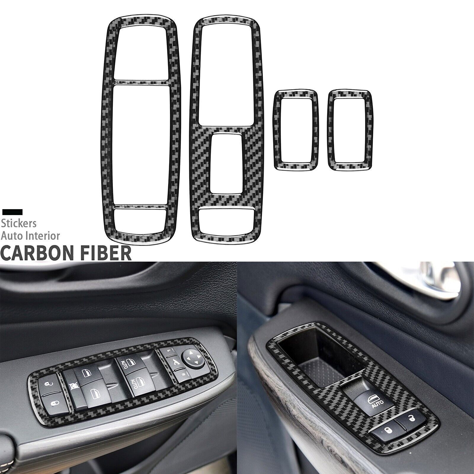 4x Real Carbon Fiber Window Lift Switch Panel Cover Trim For Jeep Cherokee 14-18