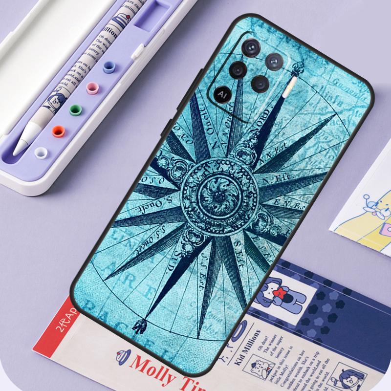 World Map Compass Nautical For Oppo A17 A18 A94 A74 A54 A15 A38 A58 A78 A98 A40 A60 A80 A16 A76 A96 A57 A77 A5 Pro Case