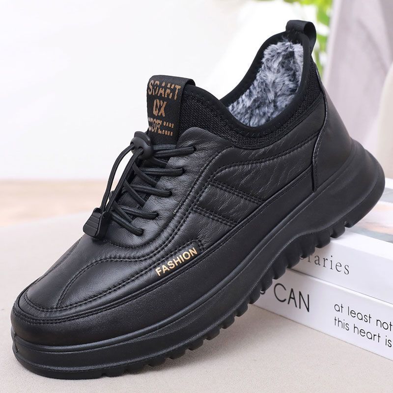 Winter Warm Leather Shoes Men's Cotton Shoes Piled Thickened Warm Slip In the Elderly Sports Dad Shoes Elderly Shoes