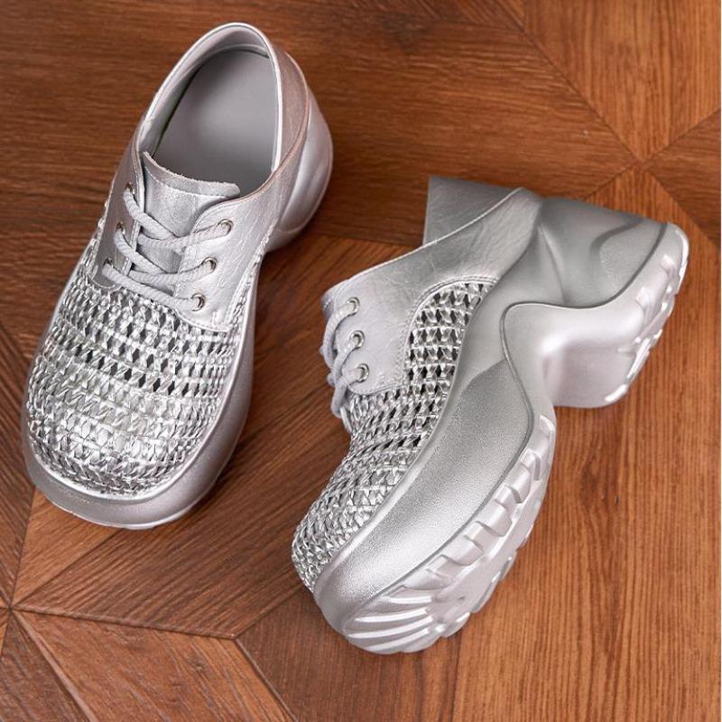 Fashion Thick Soled Sandals Women Summer 2025 New Hollow Out Breathable Sandals Versatile Silver Black Height Increasing Women's Shoes