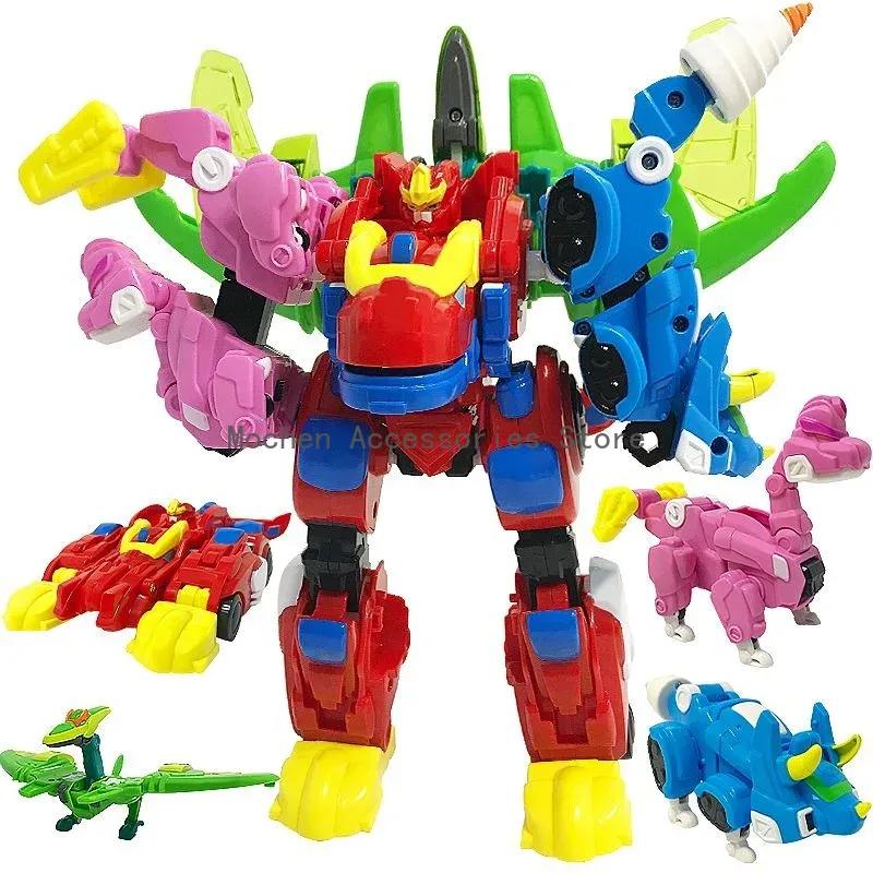 4-in-1 Gogo Dino Mecha Gogoking Roboter Ornamente Kombinierte Dinosaurier Basis Heißes Auto Verformung Rex/ Ping Action-Figur Spielzeug Geschenke